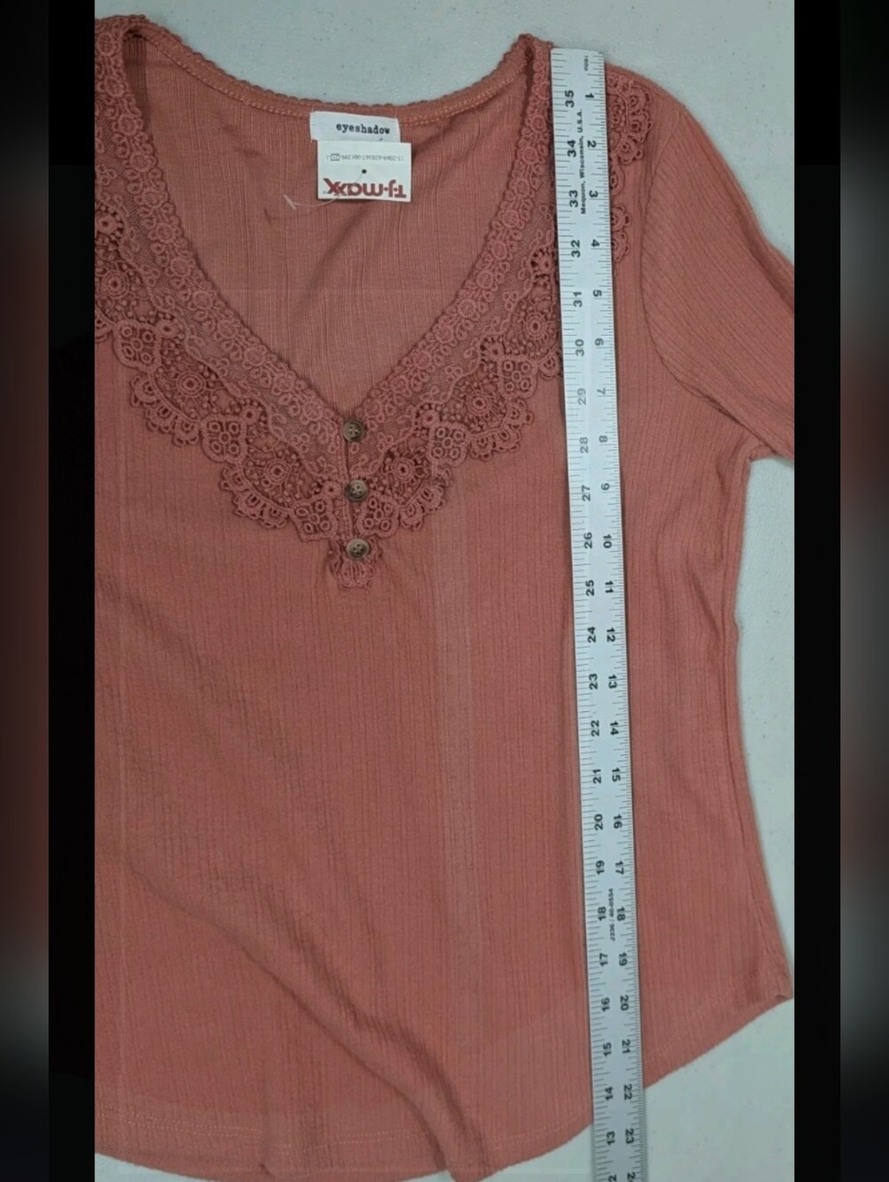 NWT Eyeshadow Lace Trim Henley Shirt Top S Detail Button Cuff Country Cowgirl - Picture 7 of 9